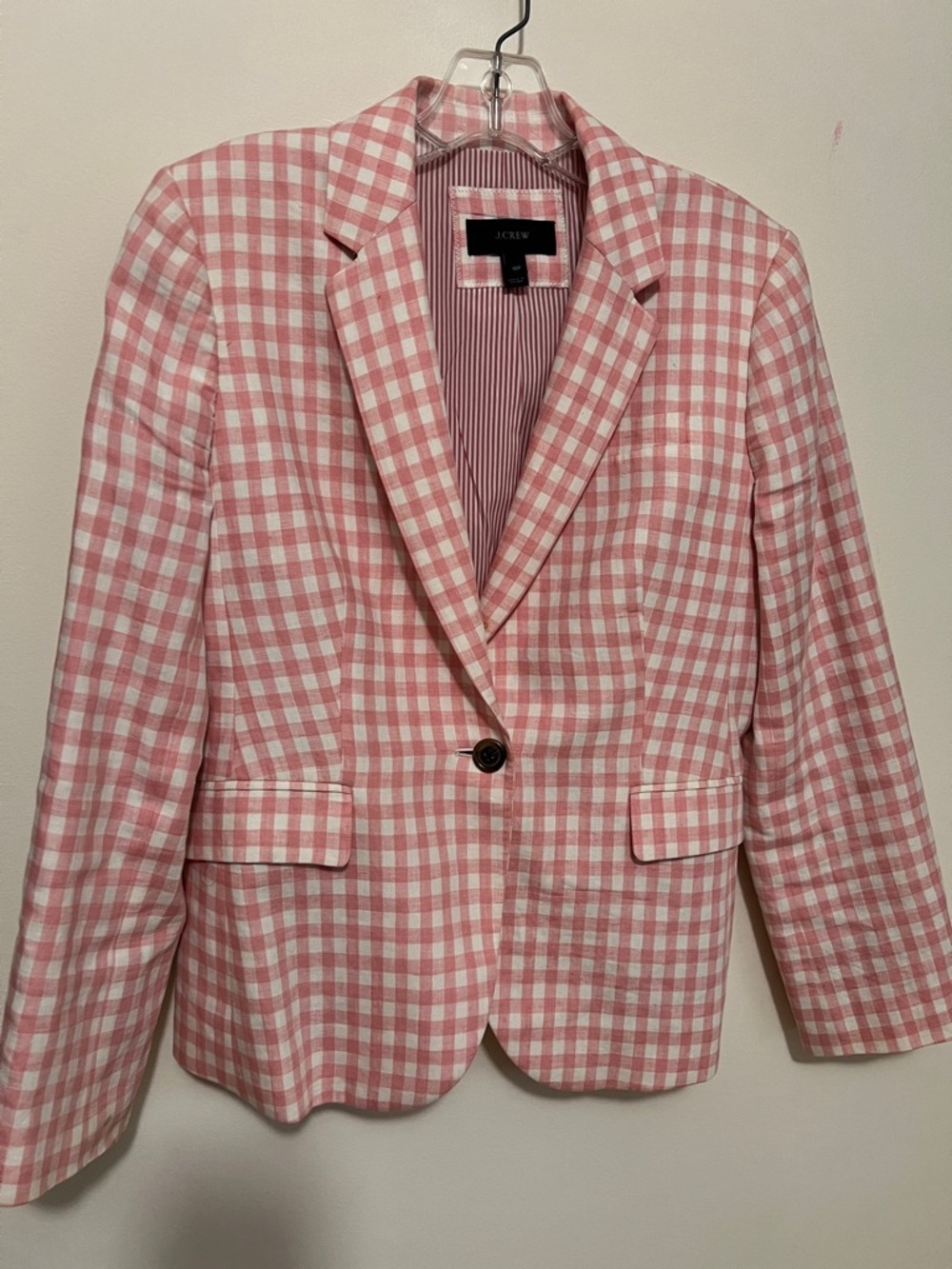 J. Crew Pink and White Gingham Blazer